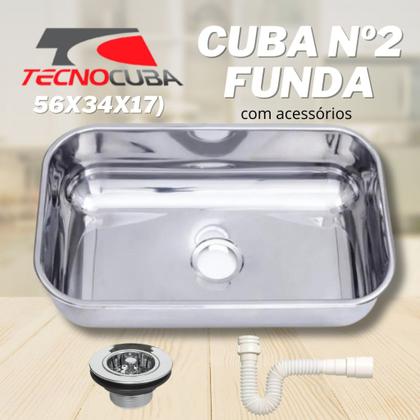 Imagem de Cuba De Embutir Funda Com Acessorios 56x34x17mm Aço Inox 430- Polida
