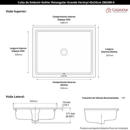 Imagem de Cuba De Embutir Kohler Verticyl Retangular Branco