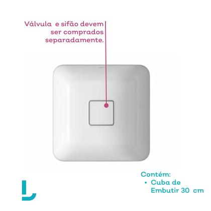 Imagem de Cuba de Embutir para Banheiro Quadrada 30cm Slim Branca - Deca