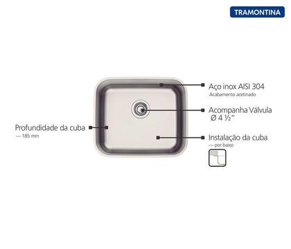 Imagem de Cuba de Embutir Tramontina Dora 40 BL R6 em Aço Inox 