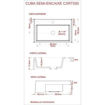 Imagem de Cuba de Semi Encaixe para Banheiro Xrt550 Retangular Compace
