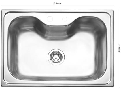 Imagem de Cuba de Sobrepor Morgana 69x49 cm em Aço Inox com Lixeira de Embutir 5 L, Tábua de Madeira, Dosador de Sabão, Cesto Coador e Válvula Tramontina 94990/
