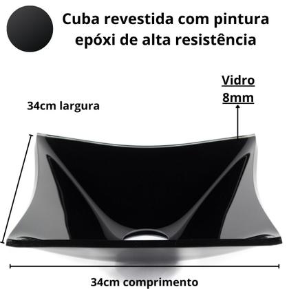 Imagem de Cuba de Vidro Temperado Quadrada 34cm Modelo Apoio p/ Banheiros e Lavabos - Várias Cores