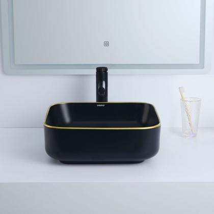 Imagem de Cuba Deend De Cerâmica Quadrina NeroDorato Banheiro 39x39x14cm