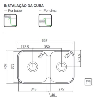Imagem de Cuba Dupla 69x40 Isis 2C Polida Tramontina Ref: 94062/402