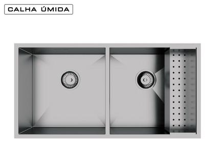Imagem de Cuba Dupla Calha Úmida 80x40cm Completa com Escorredor Inox e Válvula