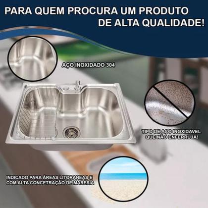 Imagem de Cuba Dupla Cozinha Gourmet Inox 304 + Kit Com Lixeira 5 Lts