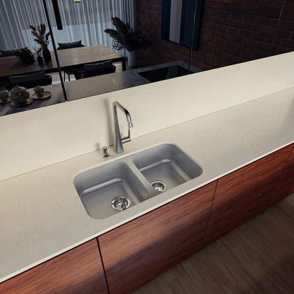 Imagem de Cuba Dupla de Embutir Isis 2C 34 BL em Aço Inox Acetinado 77x45 cm c/ Válvula de 4 1/2 Tramontina