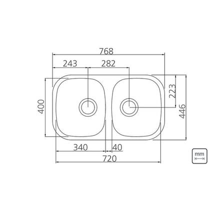 Imagem de Cuba Dupla de Embutir Isis 2C 34 BL em Aço Inox Acetinado 77x45 cm c/ Válvula de 4 1/2 Tramontina
