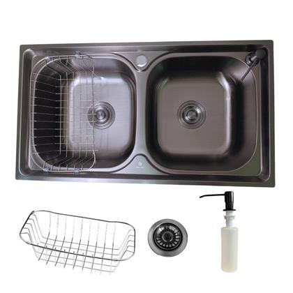 Imagem de Cuba Dupla Gourmet Cozinha Aço Inox 304 Preta 78x43cm