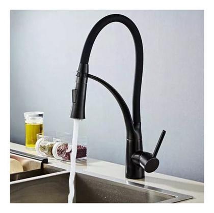 Imagem de Cuba dupla gourmet inox escovado com torneira flexível preta