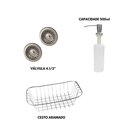 Imagem de Cuba dupla gourmet inox escovado com torneira flexível preta