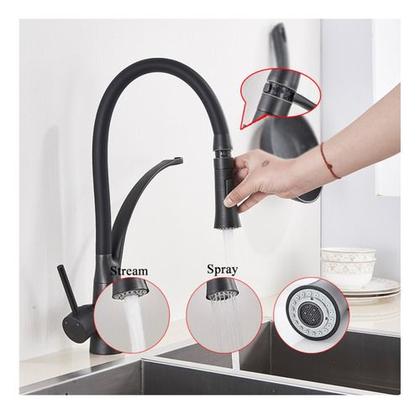 Imagem de Cuba dupla gourmet inox escovado com torneira flexível preta