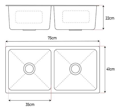 Imagem de Cuba Dupla Inox Quadrada Cozinha Pia Gourmet Prata 75X41