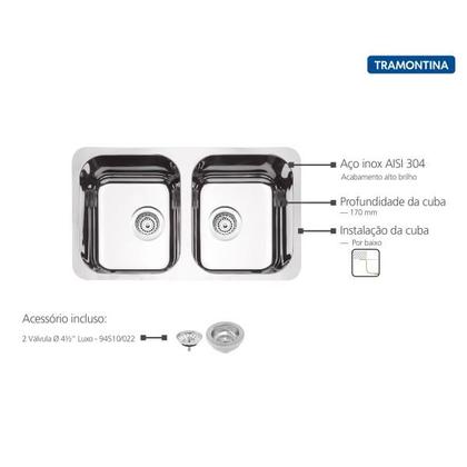 Imagem de Cuba Dupla Retangular Isis Plus 2C Tramontina 94033/202