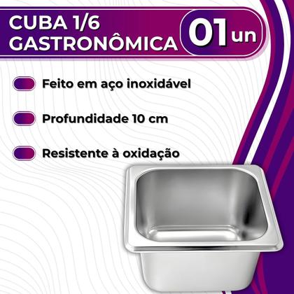 Imagem de Cuba em Aço Inox Gastronômica 1/6 Para Servir Buffets Rechauds Self Service Restaurantes - Ke Home