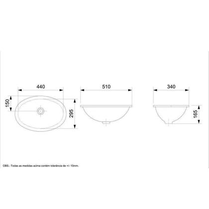 Imagem de Cuba Embutir Celite Oval 49,5x33,0cm sem Mesa e sem Ladrão Branco