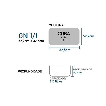 Imagem de Cuba Gastronomica Gn 1/1 6,5Cm Inox Para Carro Buffet - Magna