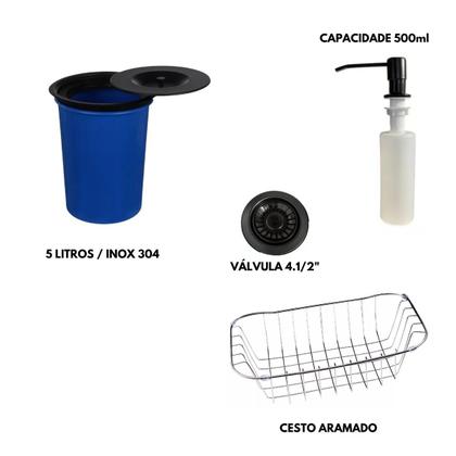 Imagem de Cuba gourmet black 50x40cm + kit com lixeira de embutir 5l