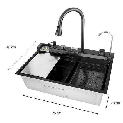 Imagem de Cuba Gourmet Multifuncional Inteligente Cozinha Aço Inox 304 Display LED e Torneira Retrátil - Preto