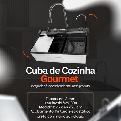 Imagem de Cuba Gourmet Multifuncional Inteligente Cozinha Aço Inox 304 Display LED e Torneira Retrátil - Preto