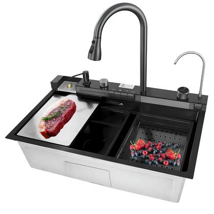 Imagem de Cuba Gourmet Multifuncional Inteligente Cozinha Aço Inox 304 Display LED e Torneira Retrátil - Preto