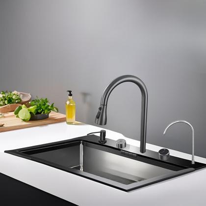 Imagem de Cuba Gourmet Multifuncional Inteligente Cozinha Aço Inox 304 Display LED e Torneira Retrátil - Preto