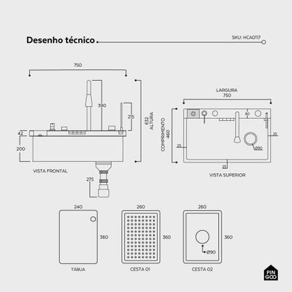 Imagem de Cuba Gourmet para Cozinha com Acessórios Workstation e Torneira Maué Pingoo.casa - Preto