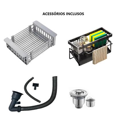 Imagem de Cuba Gourmet Pia Inox Quadrada Cozinha Luxo 50x45 Com Acessórios Cinza