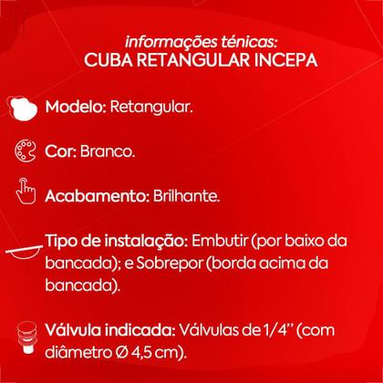 Imagem de Cuba incepa embutir/sobrepor retangular branca 39x31cm 