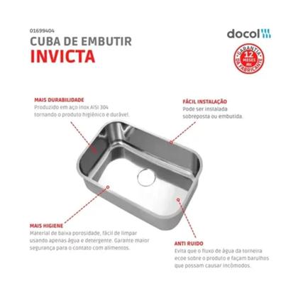 Imagem de CUBA INOX DOCOL PO INVICTA N02 - 56x34x18CM