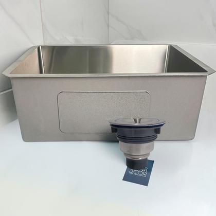Imagem de Cuba Inox Gourmet 50x40 cm Quadrada De Embutir Bancada E Valvula Higiênica 4 ½ Com Cesto Removível Aço Inox Pia Cozinha
