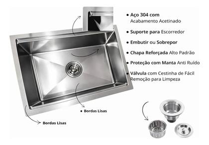 Imagem de Cuba Inox Gourmet Support Sobrepor Ou Embutir 75x45cm