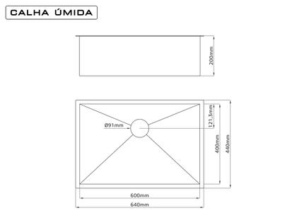 Imagem de Cuba Inox Quadrada Gourmet Com Válvula 60 X 40 Cm