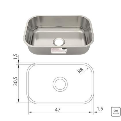 Imagem de Cuba Inox Retangular 47x30cm Instalação Embutir