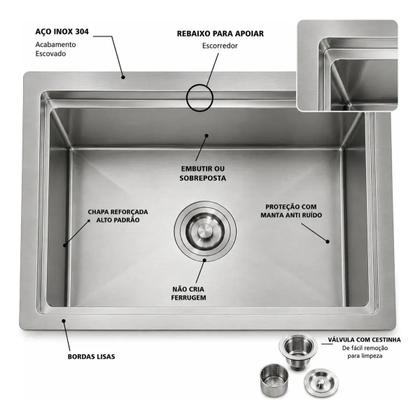 Imagem de Cuba Inox Support Sobrepor Embutir 60x40 Canal Organizador