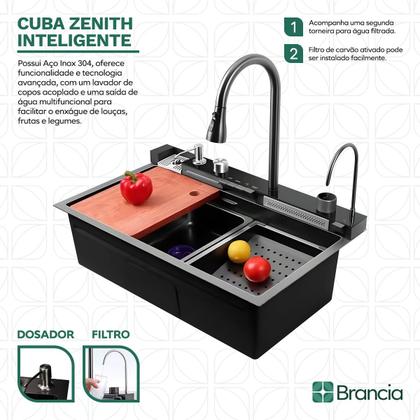 Imagem de Cuba Kit Cascata Torneira Gourmet Inteligente Inox 304 Multifuncional Pia Cozinha Smart Completa Premium Monocomando Acessórios Com Garantia
