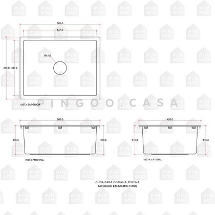Imagem de Cuba Para Cozinha Gourmet Aço Inox 304 Terena 58x45 cm Pingoo.casa - Prata