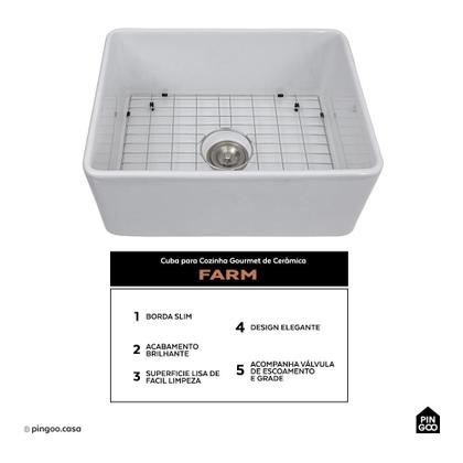 Imagem de Cuba para Cozinha Gourmet de Cerâmica Farm Pingoo.casa - Branco