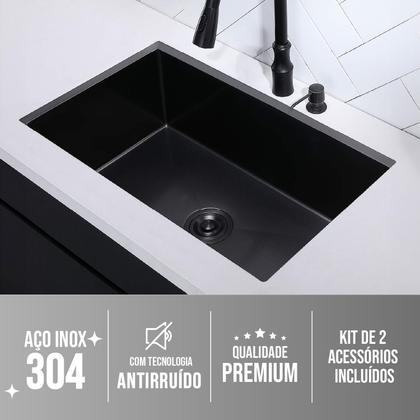 Imagem de Cuba para Cozinha Gourmet Pia Aço Inox 304 Quadrada 58 cm Preto Black