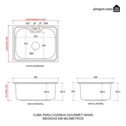Imagem de Cuba para cozinha gourmet pia aço inox acessórios Nawa 50 cm e Torneira gourmet Munim pingoo.casa