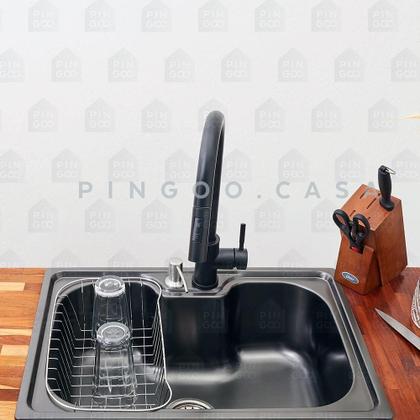 Imagem de Cuba para cozinha gourmet pia aço inox com acessórios Carajás com tábua de corte pingoo.casa - Preto