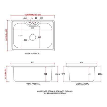 Imagem de Cuba para cozinha gourmet pia aço inox com acessórios Carajás com tábua de corte pingoo.casa - Preto