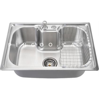 Imagem de Cuba para cozinha gourmet pia aço inox com acessórios tábua de corte e lixeira Nawa 50 cm e Torneira gourmet Munim pingoo.casa