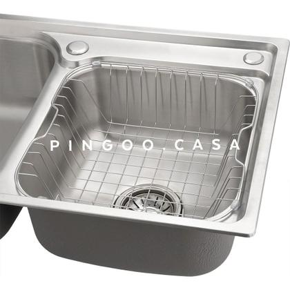 Imagem de Cuba para cozinha gourmet pia dupla aço inox com acessórios e tábua de corte Ticunas e Torneira monocomando gourmet Munim Pingoo.casa
