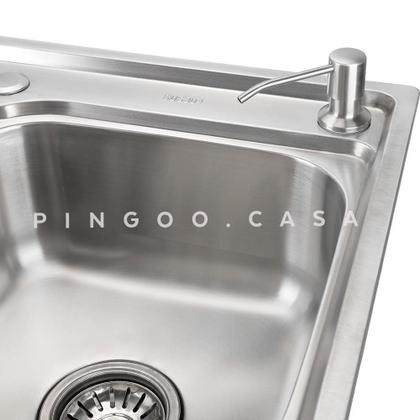 Imagem de Cuba para cozinha gourmet pia dupla aço inox com acessórios e tábua de corte Ticunas e Torneira monocomando gourmet Munim Pingoo.casa