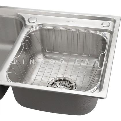 Imagem de Cuba para cozinha pia dupla com acessórios e lixeira Ticunas e Torneira monocomando gourmet Munim Pingoo.casa
