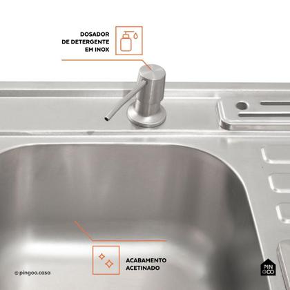 Imagem de Cuba para cozinha pia dupla em aço inox com acessórios e lixeira Nukini PIngoo.casa