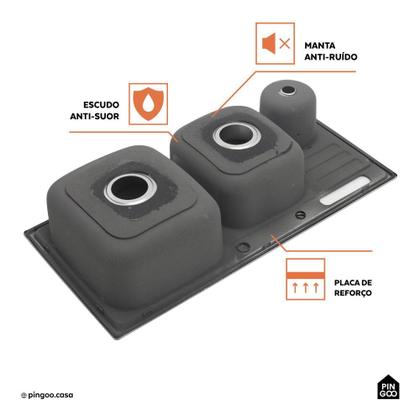 Imagem de Cuba para cozinha pia dupla em aço inox com acessórios e lixeira Nukini PIngoo.casa