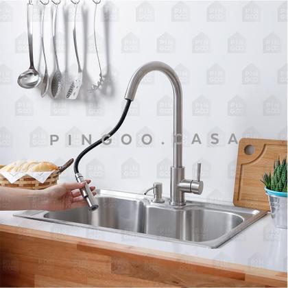 Imagem de Cuba Para Cozinha Tábua Lixeira e Acessórios Carajás e Torneira Monocomando Iriri PIngoo.casa Prata